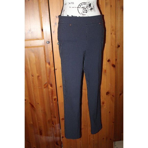 Anne Klein Navy Polka Dot Pull On Knit Crop Pants Size 6 - Picture 1 of 9